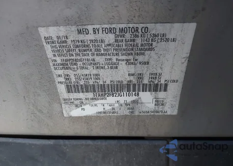 2018 Ford Taurus Limited z USA, uszkodzony, nr VIN 1FAHP2F82JG110148